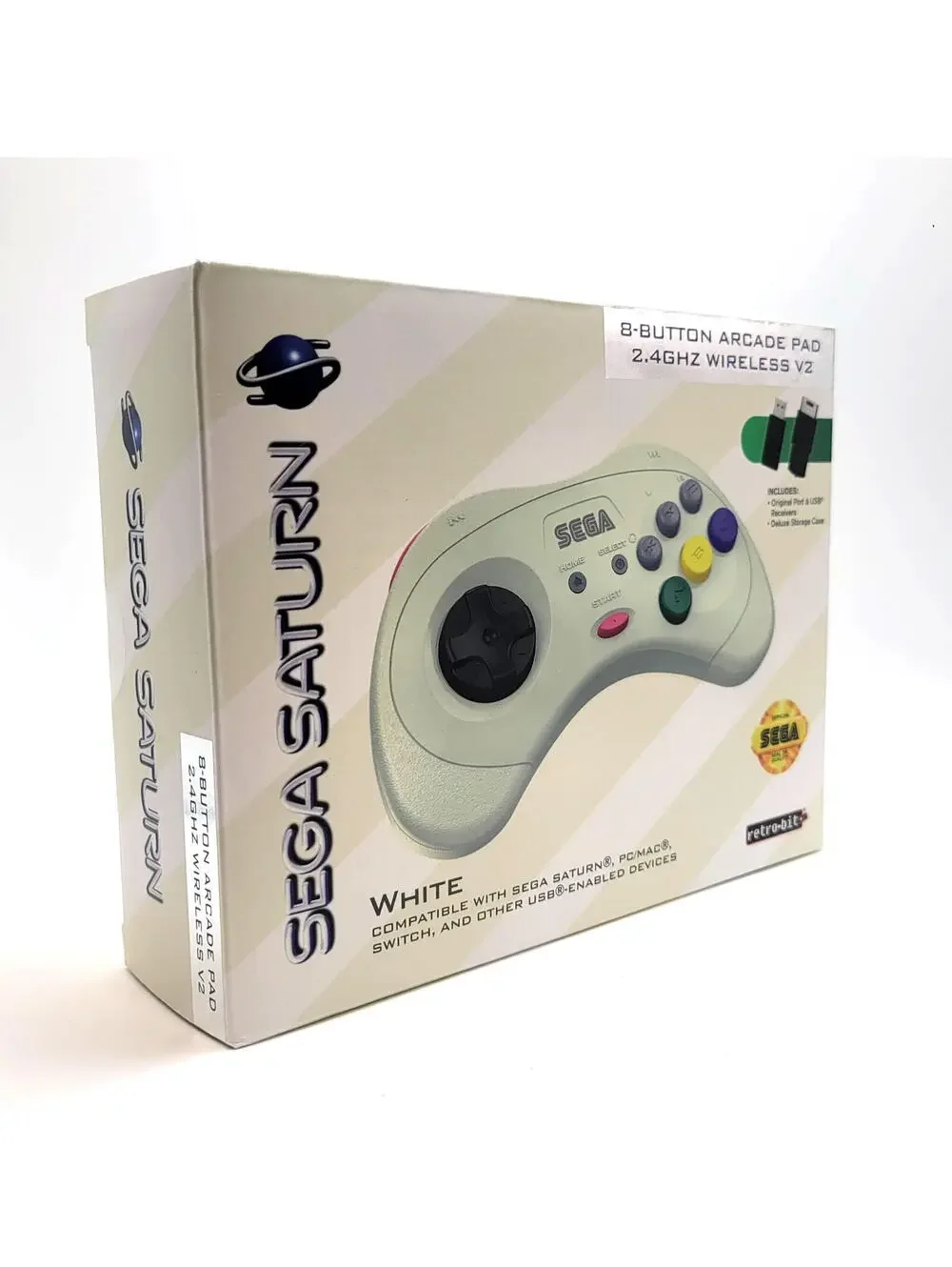 Retro-Bit 2.4GHz V2 Wireless Controller 8-Button Sega Saturn, Genesis Mini White